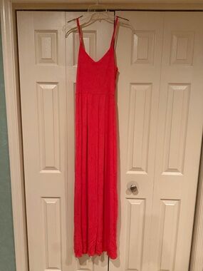 finn & clover Deep Coral Salmon Pink Adjustable Spaghetti Strap Maxi